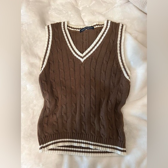 Brandy Melville Tops - Brandy Melville Brown Knit Vest with Cream Trim